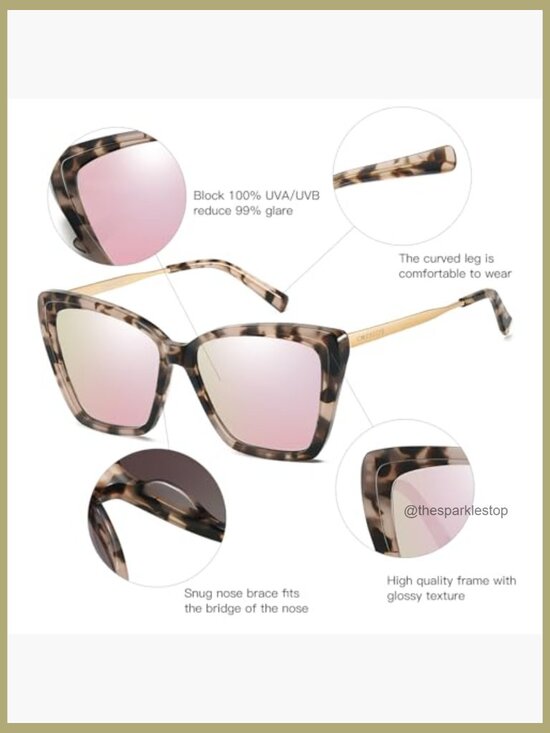 Oversized Cat Eye Sunglasses with UV400 Protection, Tortoise Acetate Frame main image 7